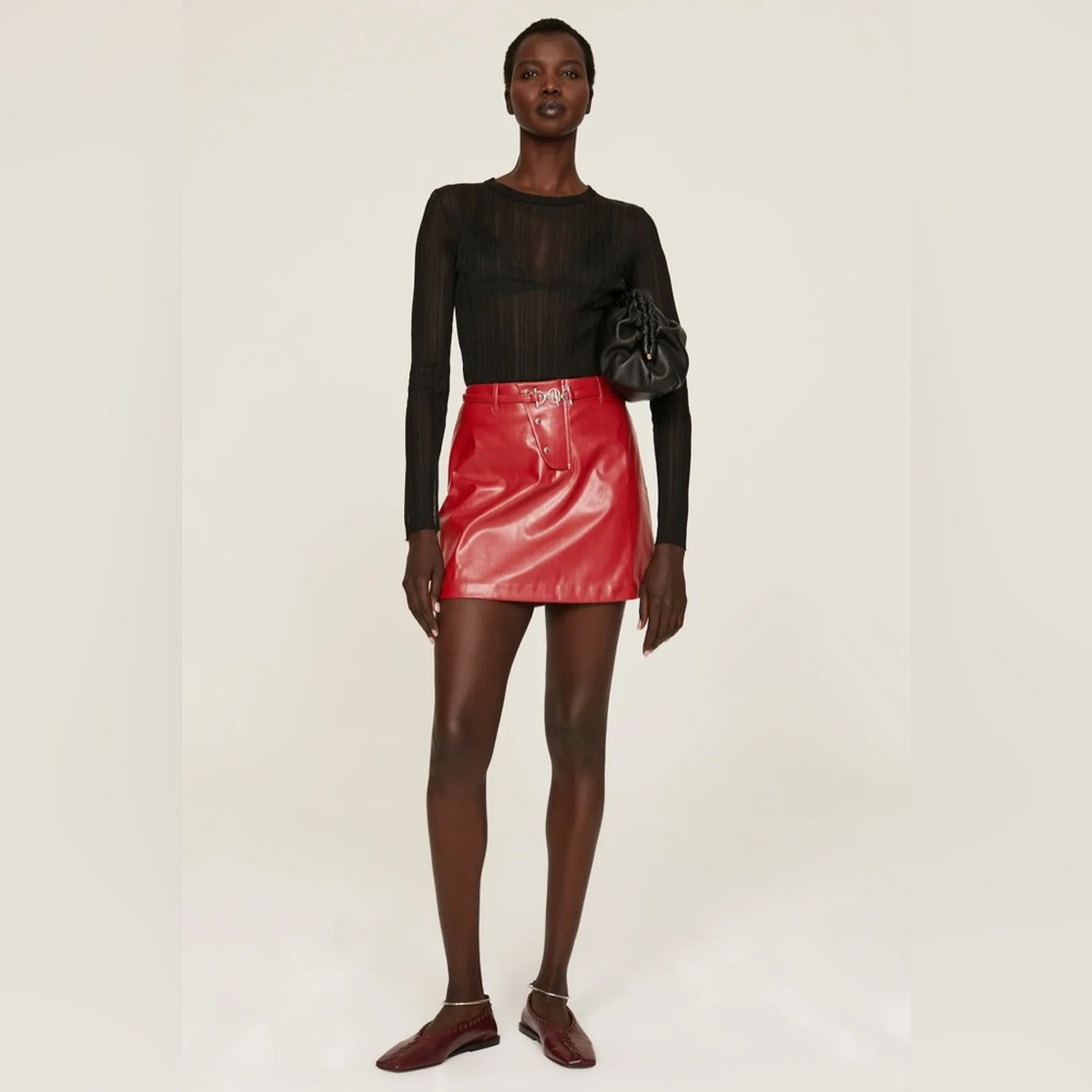 Saunders Collective Red Faux Leather Skirt
